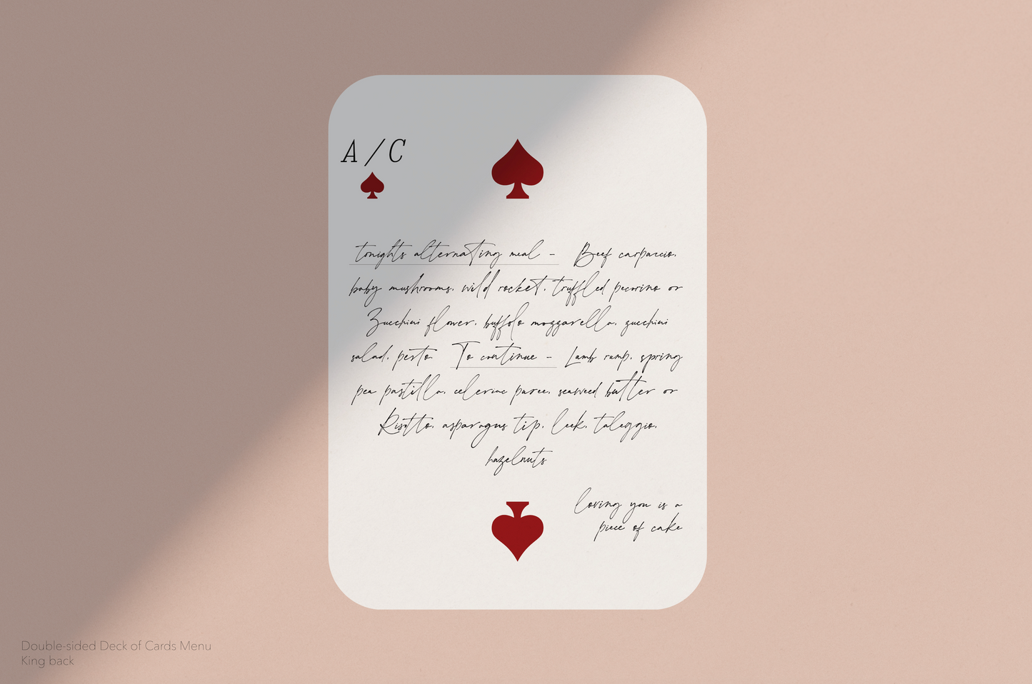 Monarque Deck Of Cards Menu